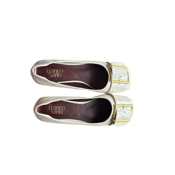Franco Sarto Cream Patent Leather Buckle Flats Square Toe & Low Heel Size 7.5 M - Picture 5 of 9